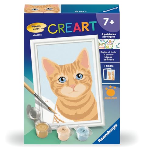 Ravensburger - CreArt Kids 8x12 cm - Numéro d'art - Chat Roux - Kit de Peinture par numéros - Dès 7 Ans - 25592