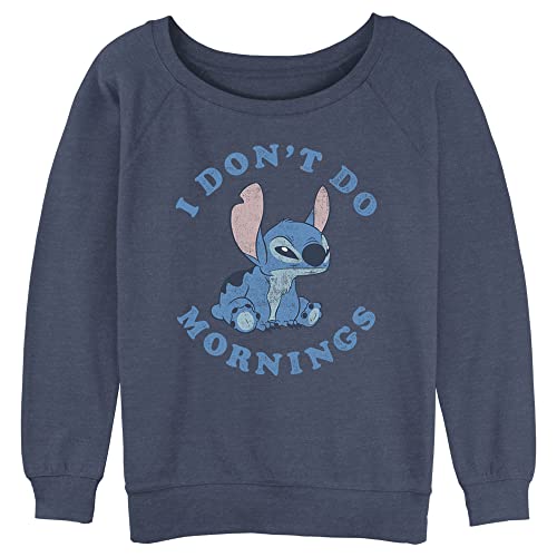 Disney Women's Lilo Stitch Mornings Junior's Raglan Pullover with Coverstitch