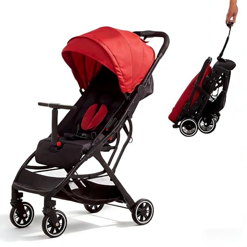 Image of COOL KIDS Portable Stroller with Automatic Fold,Lightweight Umbrella Stroller with Pop Out Sun Canopy for Travel(red)