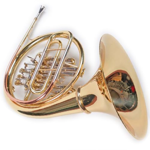 French Horn, B Waldhorn, Goldmessing Mundrohr, 4 Zylinderventile, Abnehmbarer Schallbecher, Koffer