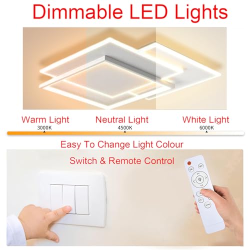 Plafonnier LED Dimmable Carré Moderne à Télécommande pour Salon - 2