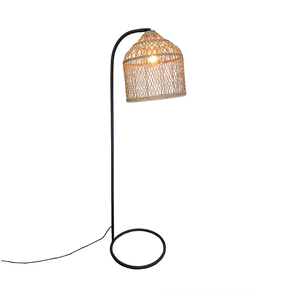 Lampada da terra per esterni su settore SELMA in metallo con paralume in polyrattan H150 cm attacco E27