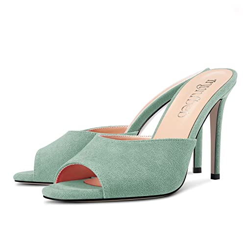 Image of TNYNFBEB Women Stiletto High Heel Peep Open Toe Sandals Slingback Slip-on Wedding Office Cute Basic Classic 3.9 Inches Heels