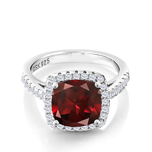 Gem Stone King 2-3 Cttw Gemstone Birthstone and White Moissanite Halo Solitaire Engagement Ring for Women | 925 Sterling Silver | Cushion Cut 8MM | Wedding Anniversary Promise | Size 5-9 by Gem Stone King - Used condition - US$31.58