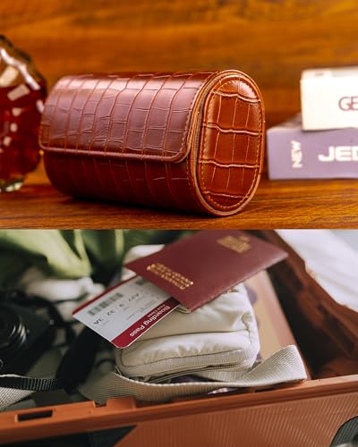 Image of MR.OKAY 3 Watch Travel Case- Classic Leather Watch Case With Superb Texture.(Portable Watch Roll Or Organizer For Storage And Display).Festival Gift For Men, All Handcrafted By Artisans.