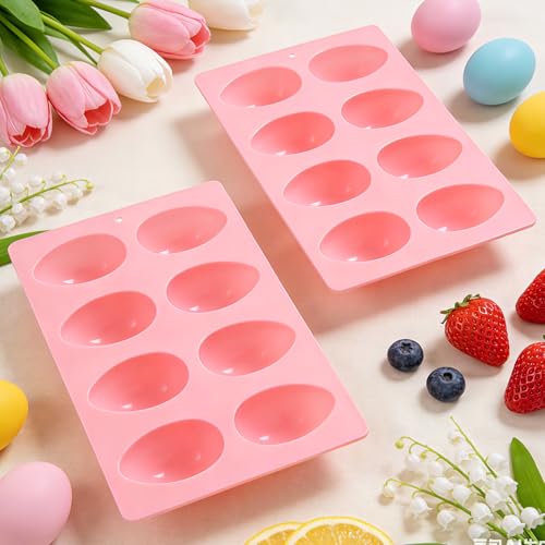 8-Cavity Easter Egg Shape Silicone Molds, 2Pcs Food-grade Baking Supplies for DIY Cake Decoration, Chocolate, Candy, Jello, Pastry, Muffin, Bread, Ice Cube (Pink) by Rthjsfj - Used condition - Image 7