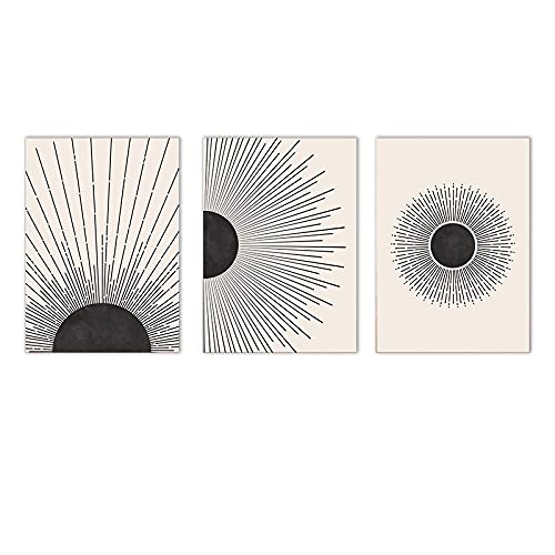 Lienzo de colores neutros de sol de mediados de siglo 50x70cm Juego de 3 pósteres sin marco