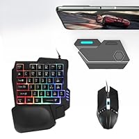 One-Handed Gaming Keyboard Mouse Combo with Bluetooth 5.2, Phone Stand & Converter, for Android, Tablets, Smartphones
