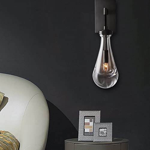 Mingfitow Wall Lights, Black Wall Sconce Bedroom Bedside, Living Room, Teardrop, Hand Blown Solid Glass, Wall Sconce Lighting #TOP3