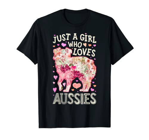 Aussie Australian Shepherd Just A Girl Who Loves Dog Flower T-Shirt