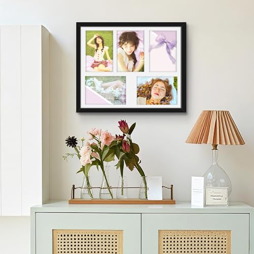 Image of DUENPY 13x16 Picture Frame 5x7 Collage Picture Frame Displays Five 5x7 inch Photos Collage Wall Decor Wall Hanging Black