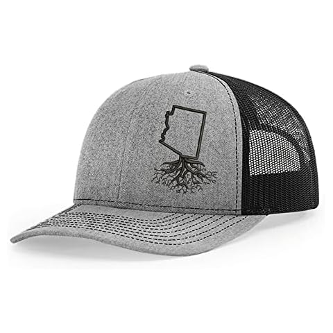 WYR Clothing - Snapback Hat with Arizona Roots Design, Stylish Hats for Men and Women, Polyester Cotton Baseball Cap with Mesh Back, Six-Panel Trucker Hats, Universal Size, Heather & Black Mesh Cover