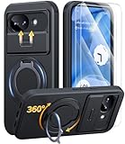 AOUIA for Google Pixel 10a Case and 2 Pack Screen Protector,Military Protection Shockproof,Magnetic Accessory Friendly Google Pixel 10a Phone Case with Slide Camera Cover,360°Rotating Kickstand,Black