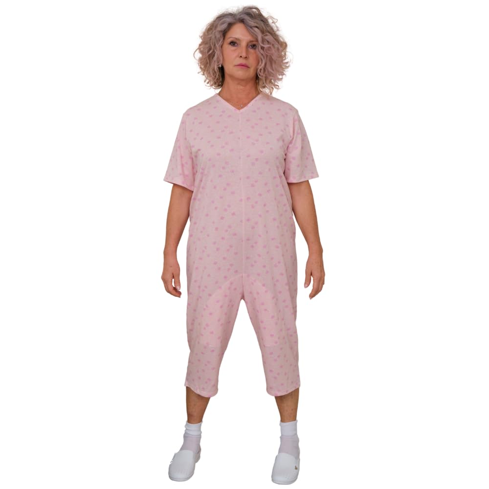FERRUCCI - Pijama de tutón sanitario confort de manga corta, pantalón corto, 1 cremallera/cremallera detrás de la espalda de verano