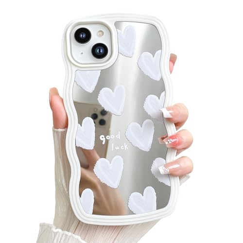 Coque iPhone 15 souple et fine avec motif cœur blanc miroir pour femme