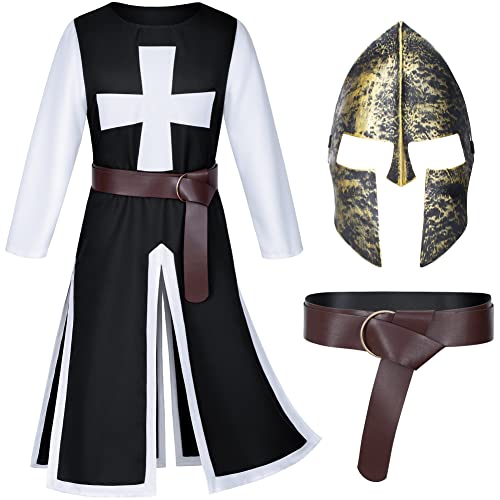 TOKYO REVENGERS Medieval Renaissance Crusader Knight Tunic Templar Robe Halloween Cosplay Warrior Costume Mask Belt Set(Black L)