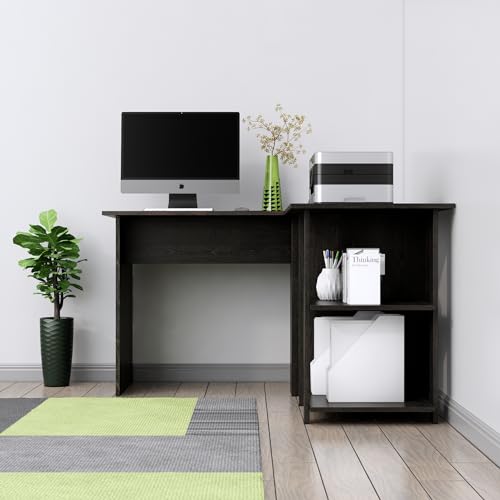 Image of Bniture Wooden Study Table for Home | Engineered Wood Study Table with Shelf Storage | L Shape Multi Purpose Computer Desk for Writing & Study | Laptop Table for Study Room & Office | Flower Wenge