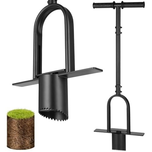 OMISTAR Bulb Planter Tool, Carbon Steel Grass Plugger with Long Handle, Heavy Duty Sod Plugger Garden Tool with Middle Pedal for Grass Plug, Digging Holes, Repair of Turf