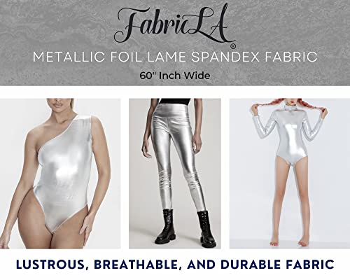 FabricLA Metallic Foil Spandex Fabric - Silver (1 Yard)