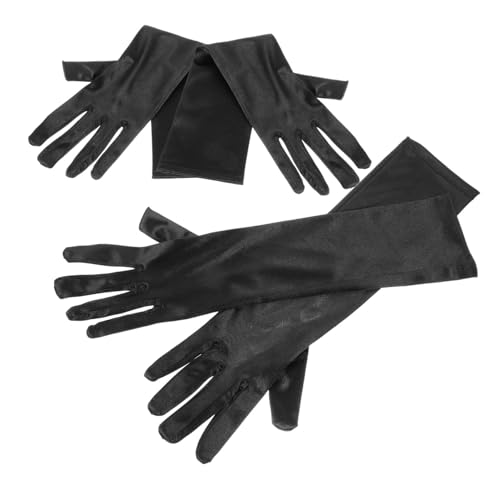 PartyKindom 2 Pairs Satin Stretchy Black Funeral Gloves Wedding Bridal Gloves for Women for Church Stretch Stain Resistant Tea Party Banquet Engagement Prom