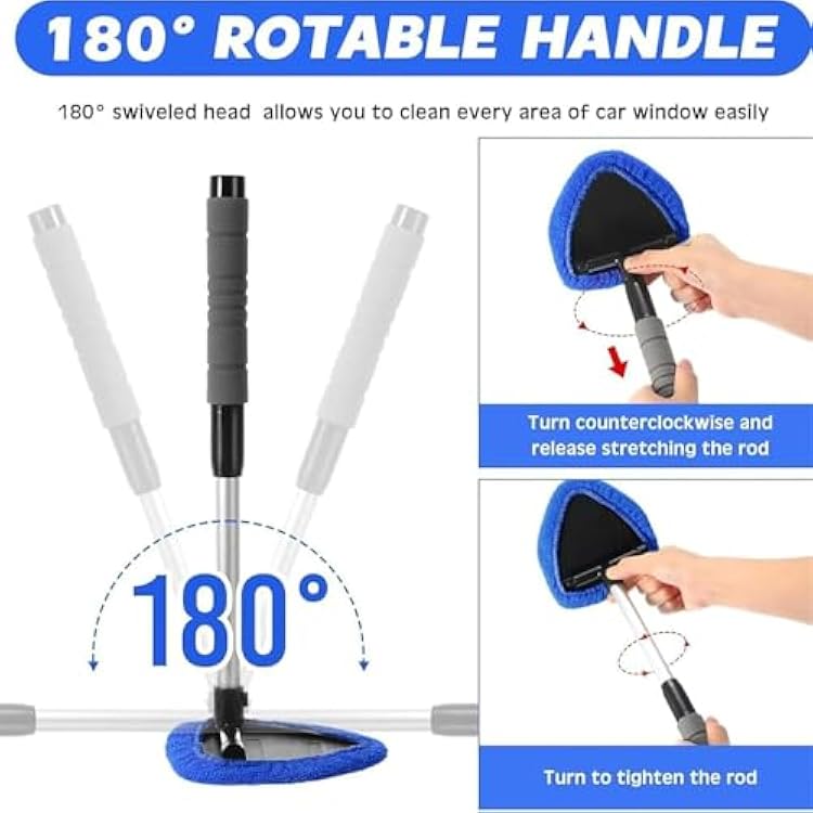 Micro Fiber Wiper for Windshield, Windshield Cleaning Tool Microfiber Car Wiper Cleaner Glass Brush, Microfiber Car Window Cleaner with 5 Reusable and Washable Microfiber Pads (Gray)
