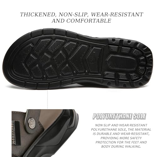 Image of Men'S Pu Leather Flat Sandals With Adjustable Dual-Use Ankle Straps Comfortable Breathable Open-Toe Slip-On Sandals, Soft Casual Sliding Slippers