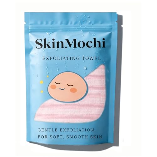 SkinMochi Exfoliating Shower Towel Extra Long Body Back Scrubber Gentle Cleansing Skin-Friendly Exfoliating Washcloth for Men and Women (Pink)