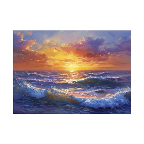 Tableau paysage marin coucher de soleil 80x120cm sans cadre