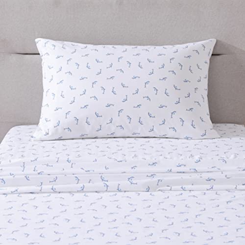Image of Poppy & Fritz - Full Size Sheet Set, 100% Long-Staple Percale Cotton Bedding, Crisp & Cool, Deep Pockets, Bed Sheets with Matching Fitted Sheet & Pillowcase (Dolphins Blue)