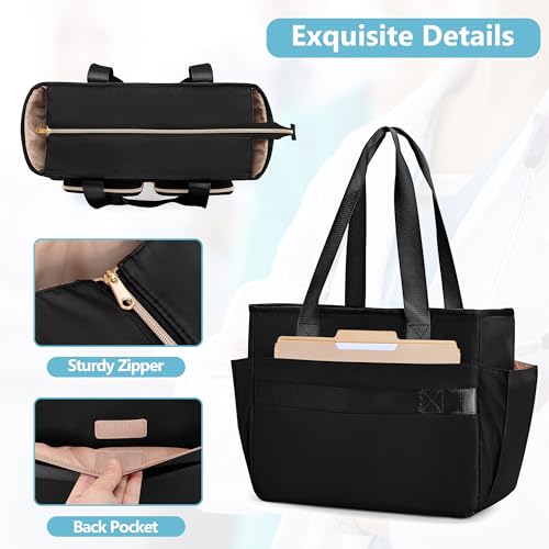 Prokva Krankenschwestern Tragetasche Kliniktasche Leer, Große Krankenschwester Arbeittasche Passend für 15,6\Laptop, für Krankenpflegeschüler, Medizinische Assistenten Häusliche Pflege Reisen, Schwarz