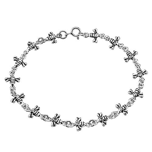 AeraVida Whimsical Chain of Little Bees .925 Sterling Silver Link Bracelet