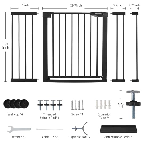 Mumeasy 29.7-51" Extra Wide Baby & Dog Safety Gate for Stairs & Doorways | Pressure/Hardware Mount Child & Pet Gate, Auto Close Easy Access Walk Thru Door for House, Hallway, Indoor & Outdoor, Black - Image 3