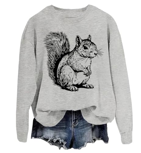 Squirrel Sweatshirt & Hoodie Funny Animal Lover Floral Squirrel Sweaters For Women Men Grey