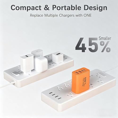 Image of 60W USB C Charger Block,2Pack 4-Port GaN USB C Charger Fast Charging Wall Plug Dual Type C+Dual USB-A Port Multiport Power Adapter Cube for iPhone 17 Pro Max /16 /15 /14 /13 /12 /11,iPad Pro /Air /Mini-Orange