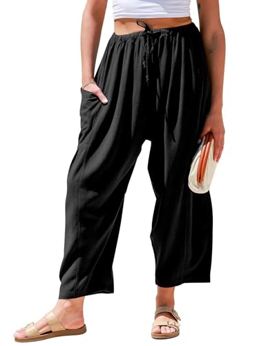 Women's Linen Pants Wide Leg Casual with Pockets - Soft Breathable Summer Beach Pants for Women