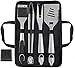 grilljoy 8PCS BBQ Grill Tools Set with Extra Thick Stainless Steel Spatula, Fork, Tongs & Cleaning Brush - Complete Barbecue Accessories Kit with Portable Bag - Perfect Grill Gifts for Men Black