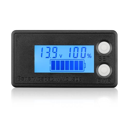 Image of DROK Waterproof Battery Monitor 12V 24V 36V 48V 72V Battery Meter 8-100V, Capacity Tester LCD Display with Blue Backlight, Fit for Car Golf Cart RV Marine