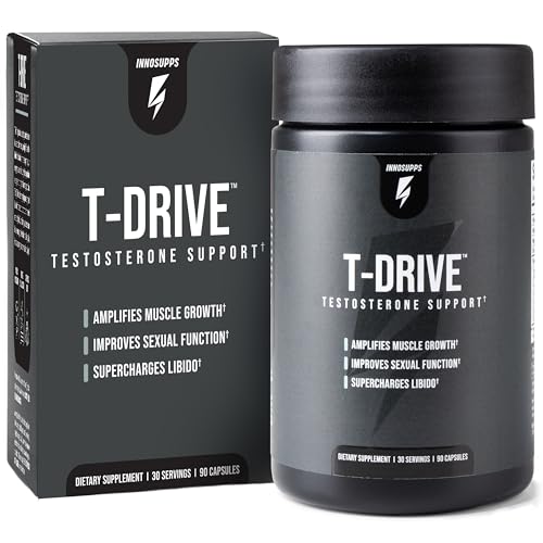 InnoSupps T-Drive Testosterone Booster Enhance Performance Amplify Muscle Growth, Increase Libido & Energy Levels w-KSM-66 Ashwagandha, Magnesium, Vitamin D, Niacin Boron, Fenugreek, 90 Caps, 30 Days