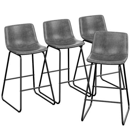 Image of REONEY Bar Stools Set of 4, 26 inch PU Leather Counter Height Barstool, Grey
