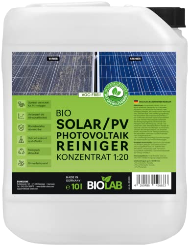 BIOLAB Solar & PV Photovoltaik Reiniger Konzentrat 1:20 (10 Liter Kanister) zur Reinigung von Solaranlage, Photovoltaikanlage, Balkonkraftwerk, Solarpanel, Solarmodul, PV Anlage, Solarreiniger