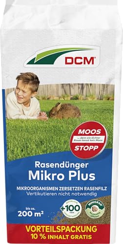 DCM Rasendünger Mikro Plus - Langzeit Rasendünger - MINIGRAN® TECHNOLOGY - Kein Vertikutieren nötig - organisch-mineralischer NPK-Dünger - 10 KG für 200 qm
