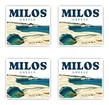 Laminierte Aufkleber: 75 mm, 4 Stück - MILOS GREECE kratzfeste Griechenland Reise Sticker