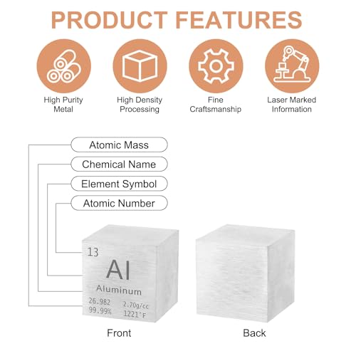 QUARKZMAN 2 Stück Aluminium Würfel 1.5 Zoll Hochdichte Metall Element Würfel Metall Dichte Würfel Für Chemische Elementsammlung Wissenschaftliche Bildung Experiment Anwendung Silber