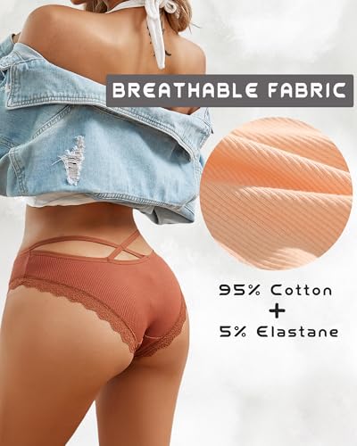 Image of ALL OF ME Women Cotton Underwear Sexy Criss Cross Lace Trim Low Rise Cheeky Bikini Panties 6 Pack