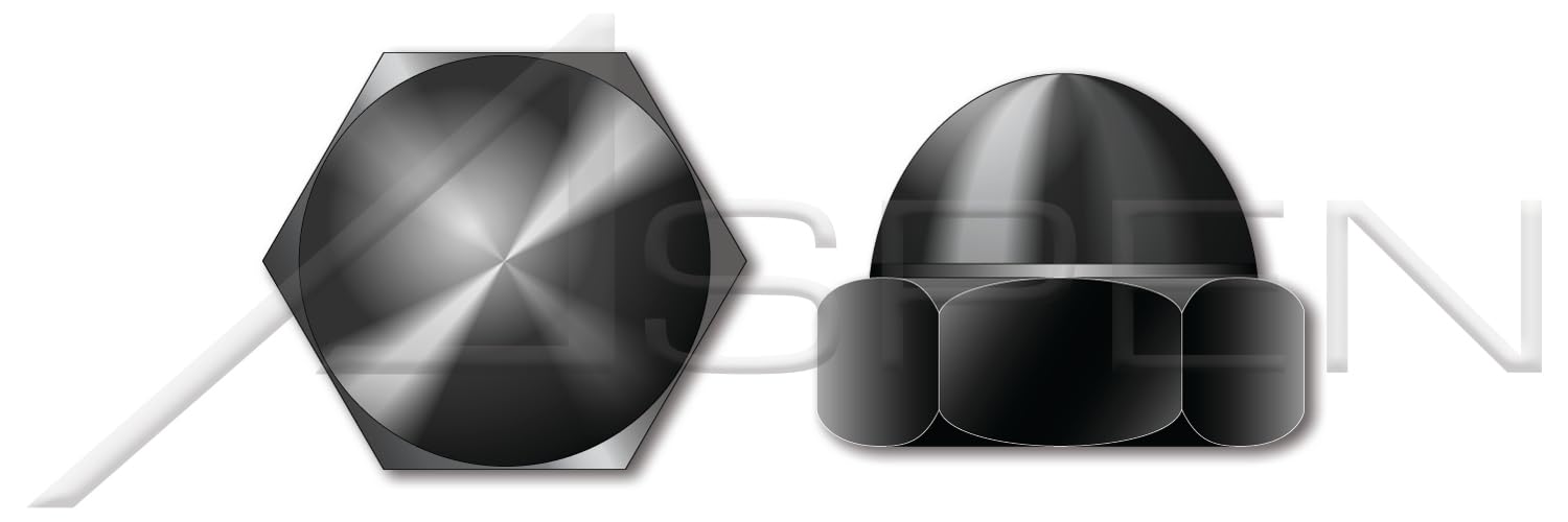 (1000 pcs) 3/8"-16, Acorn Cap Dome Nuts, Closed End, Low Crown, Steel, Black Zinc
