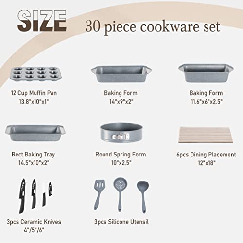 Kitchen Induction Cookware & Bakeware Set - 30 Piece Grey Granite Cooking Pans Set, Non-Stick Pots And Pans Set #TOP6