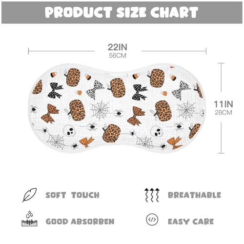 2 Pack Muslin Burp Cloths Halloween Skull Bow Cotton Baby Burp Cloths Extra Absorbent and Soft Burping Cloth for Newborn Must Haves, Large 22" x 11"2