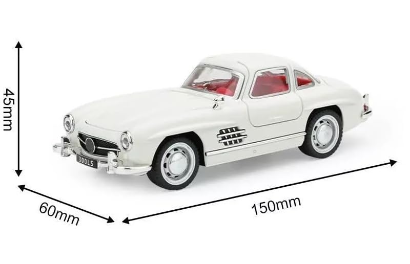Image of BlackZone Marcedes- 300sl Vintage Model, 1 /32 Small Toy Car with Sound and Light Function, Children's Toy Model Car with Pullback Function, Collector's Quality (1:32 Small White)