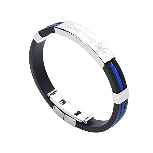 Chnlml Thin Blue Line Adjustable Silicone Cuff Bracelets With Stainless Steel Engraving Bracelet Law Enforcement Police Gift #TOP2
