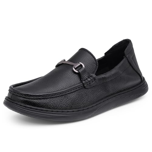 Classic Genuine Leather Formal Shoes for Men with Memory Foam Cushion| Ultra Lightweight & Comfortable|Stylish & Flexible|Parties,Occasions,Office,Wedding,Casual|Black Slip On D-806